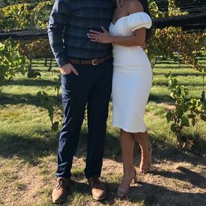 Lulus off the shoulder white midi dress!